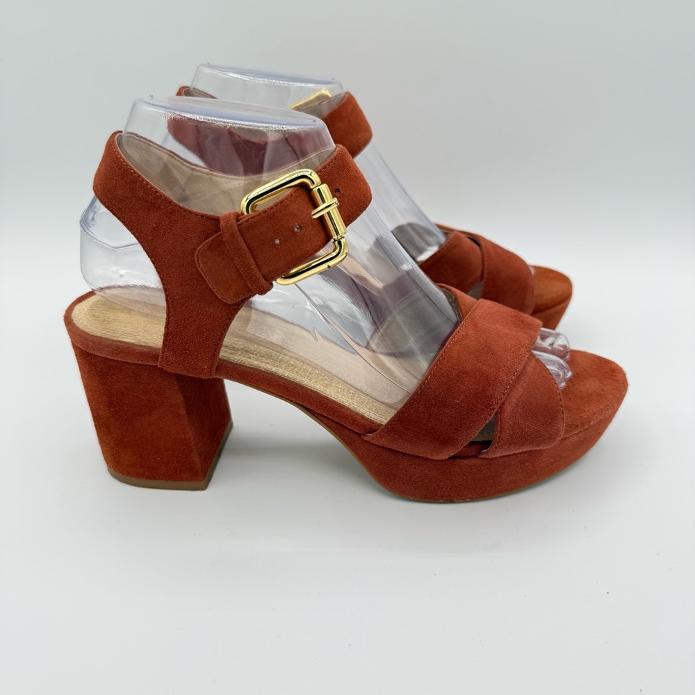 Barneys New York Suede Platform Sandals 8 Orange/Rust - Picture 2 of 16